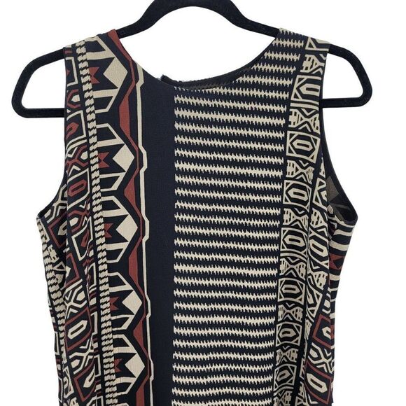Vintage 80s Sleeveless Tunic Blouse L Black Artsy Lagenlook Aztec Tribal Italy - Picture 7 of 15